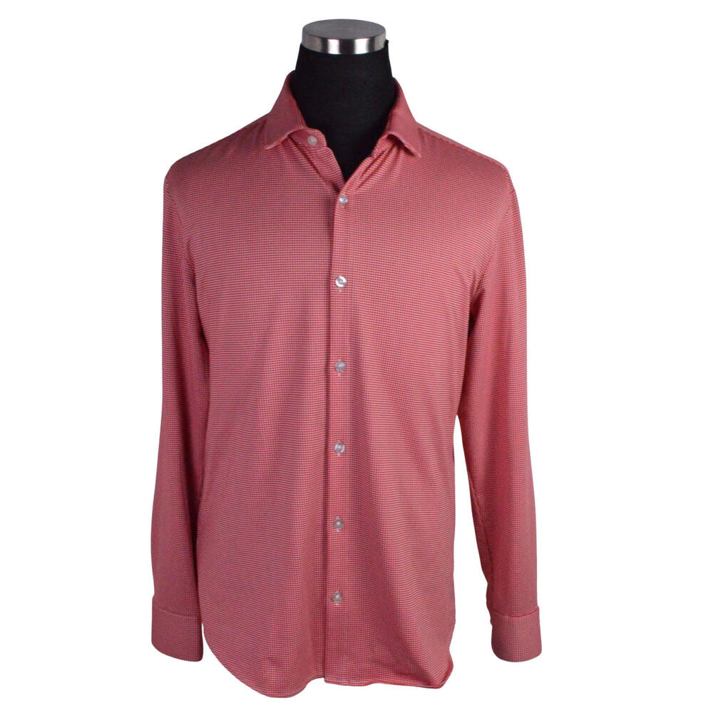 Mizzen & Main Mens Shirt Medium Trim Fit Red White Check Stretch USA